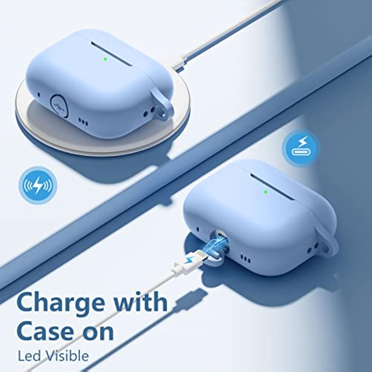 Case Cover For Airpods Pro With Keychain & Lanyard - Soft Silicone Skin Protects 1St & 2Nd Gen, Charging Case [Front Led Visible] - Lilac