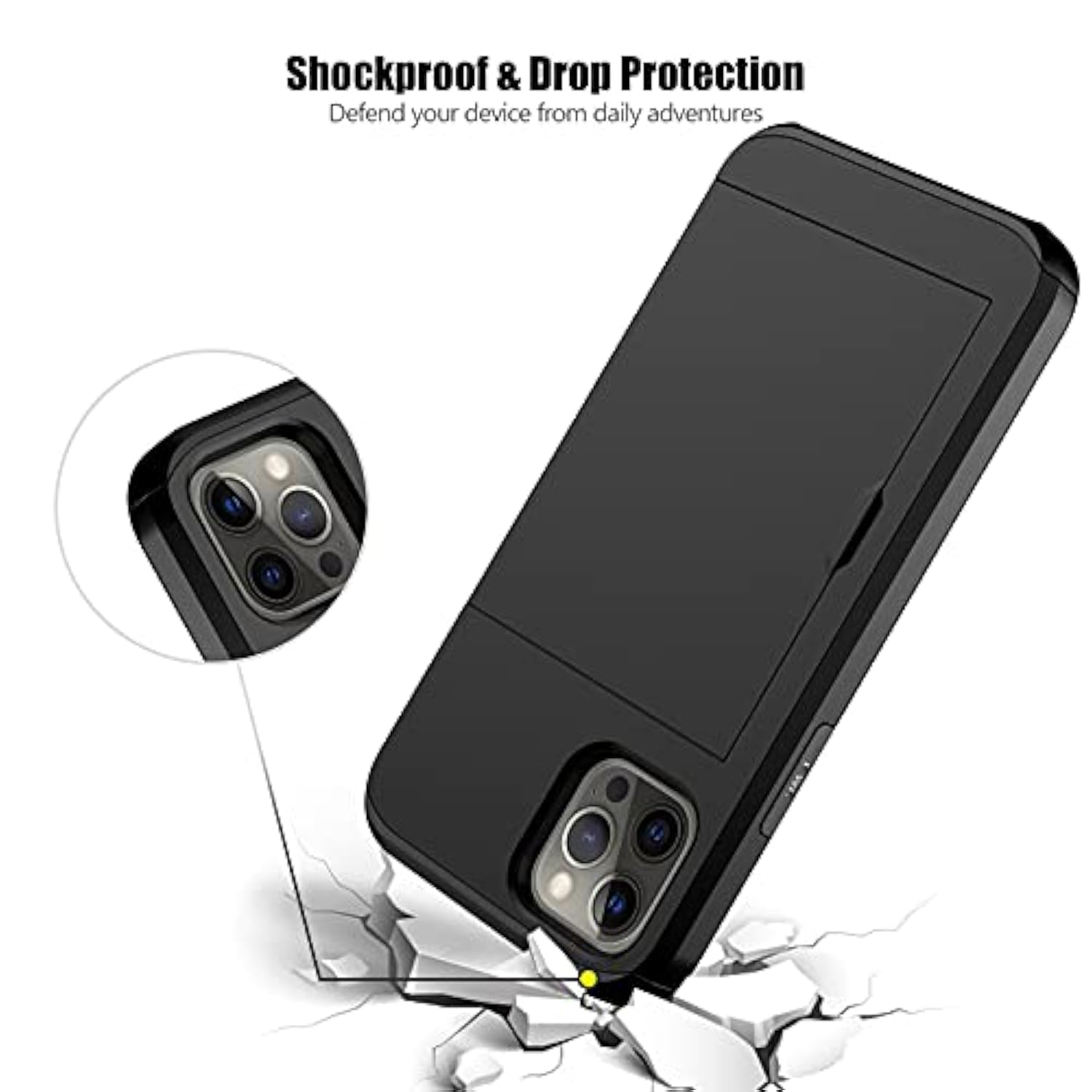 For 12/12 Pro Case With Card Holder Heavy Duty Protective Dual Layer Shockproof Hidden Card Slot Slim Wallet Cover For 12/12 Pro For Men&Women(Black)