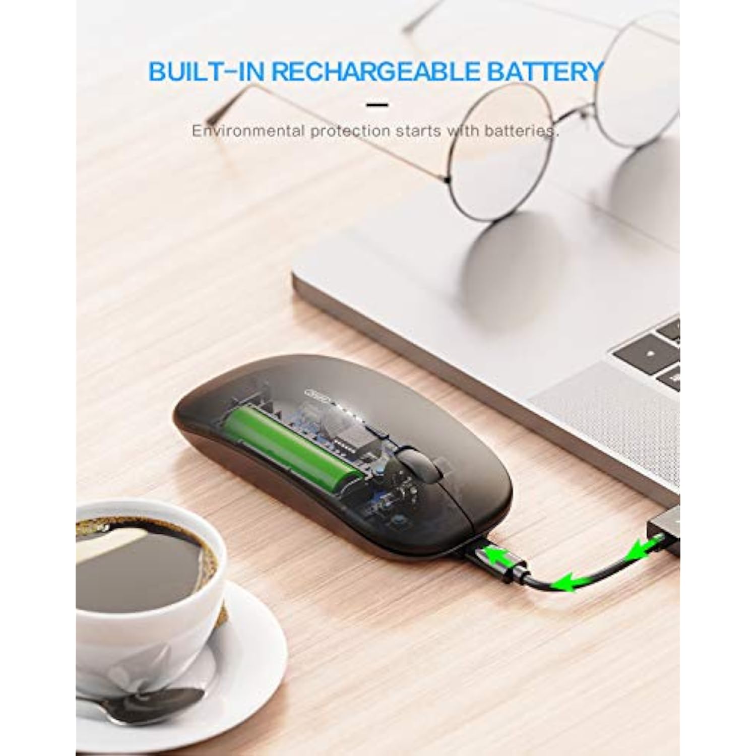 Wireless Mouse, 2.4G Silent Rechargeable Ultra Slim Usb Portable Mouse, 1600 D