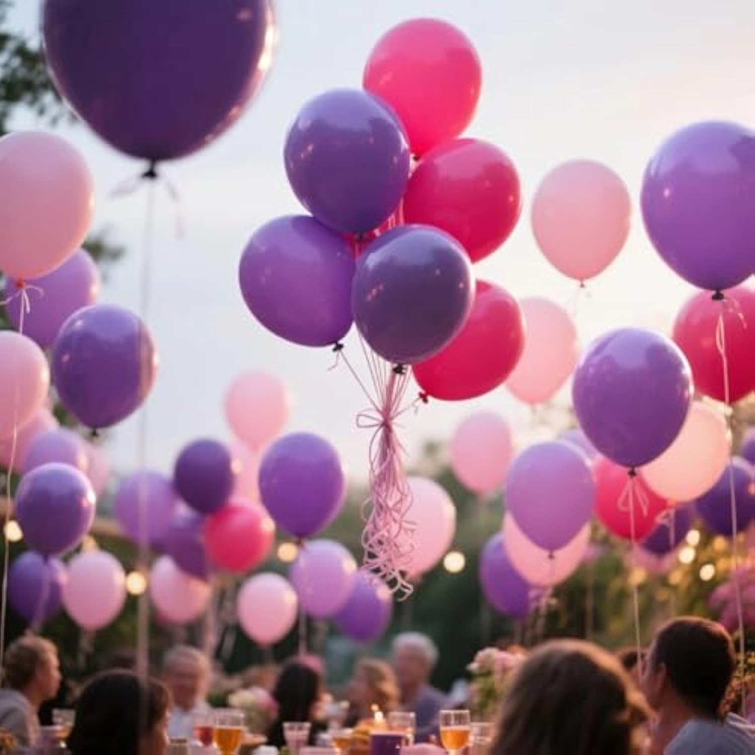 100Pcs Pink And Purple Balloons 12 Inch With Ribbon For Girls Women Birthday Wedding Party Decorations