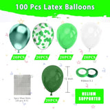 100 Pcs Green Metallic White Balloons Set 12" Confetti Latex for Party Decor