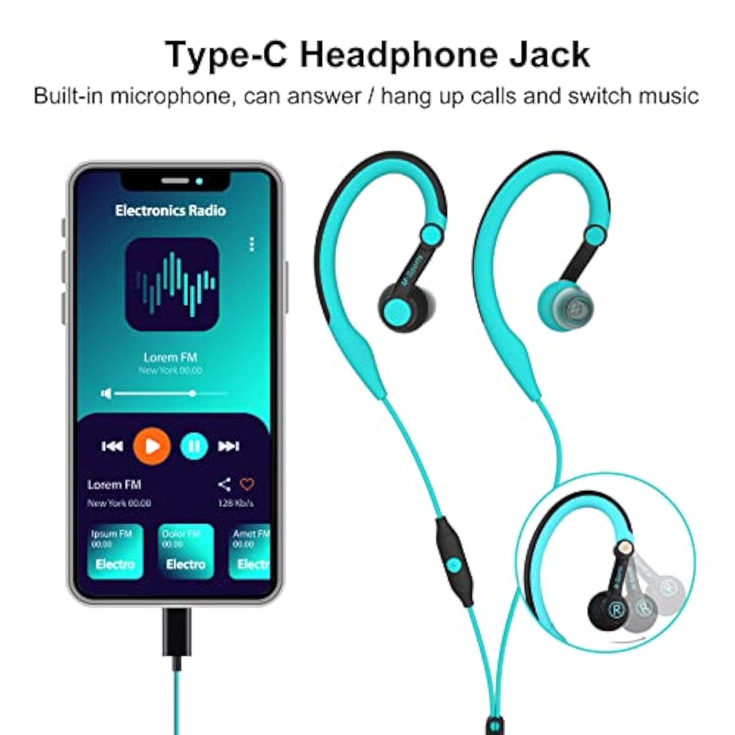 Sport Headphones Wired, Over Ear In-Ear Earbuds,Earhook Running Earphones, Hea