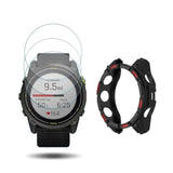 Watch Screen Protector +Watch Case Cover For Garmin Enduro 3, [3-Pcs] Tempered Glass Film & Soft Tpu Bumper, Anti-Scratch, Bubble-Free, Hd Clear, Shockproof Protection (Black Red)
