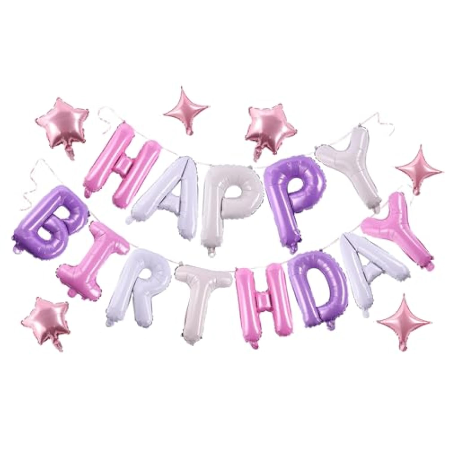 Birthday Banner, 3D Mylar Foil Happy Birthday Balloons, 24Pcs Birthday Party Decorations With 6Pcs Star Balloons For Kids Girls Women Adults Ecofriendly Party Supplies, Pantone