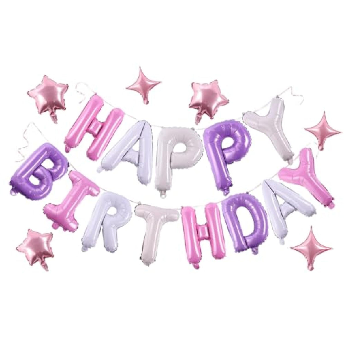 Birthday Banner, 3D Mylar Foil Happy Birthday Balloons, 24Pcs Birthday Party Decorations With 6Pcs Star Balloons For Kids Girls Women Adults Ecofriendly Party Supplies, Pantone