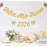 Feliz Año Nuevo 2026 Banner Gold Glitter New Year Party Decoration Supplies