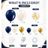 136PCS Navy Blue Ivory Gold Balloon Arch Kit with Confetti Latex Balloons for Birthday, Graduation, Wedding, Corporate Events, Cruise Ship Parties & Elegant Backdrops