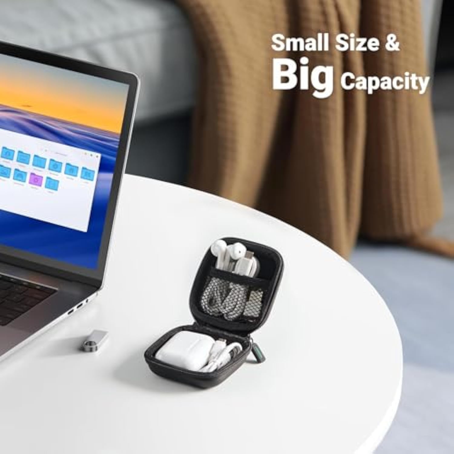 UGREEN Earbud Case, Waterproof Earphone Case Pouch Compatible with AirPods Pro Headphone Case Holder with Stainless Steel Carabiner, for Headphones, Earbuds, SD Memory Card, Camera Chips, Black