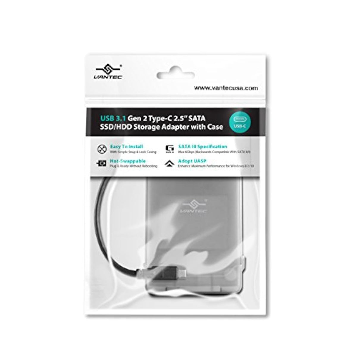 Vantec USB 3.1 Gen 2 Type-C 2.5" SATA SSD/HDD Storage Adapter (CB-STC31-2PB) ,