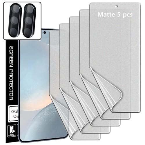 [5+2] 5 Anti-glare(matte) TPU film Screen protector + 2 Lens Protector compatible with  Galaxy S24 5G 2024 Easy to Install TPU Film screen