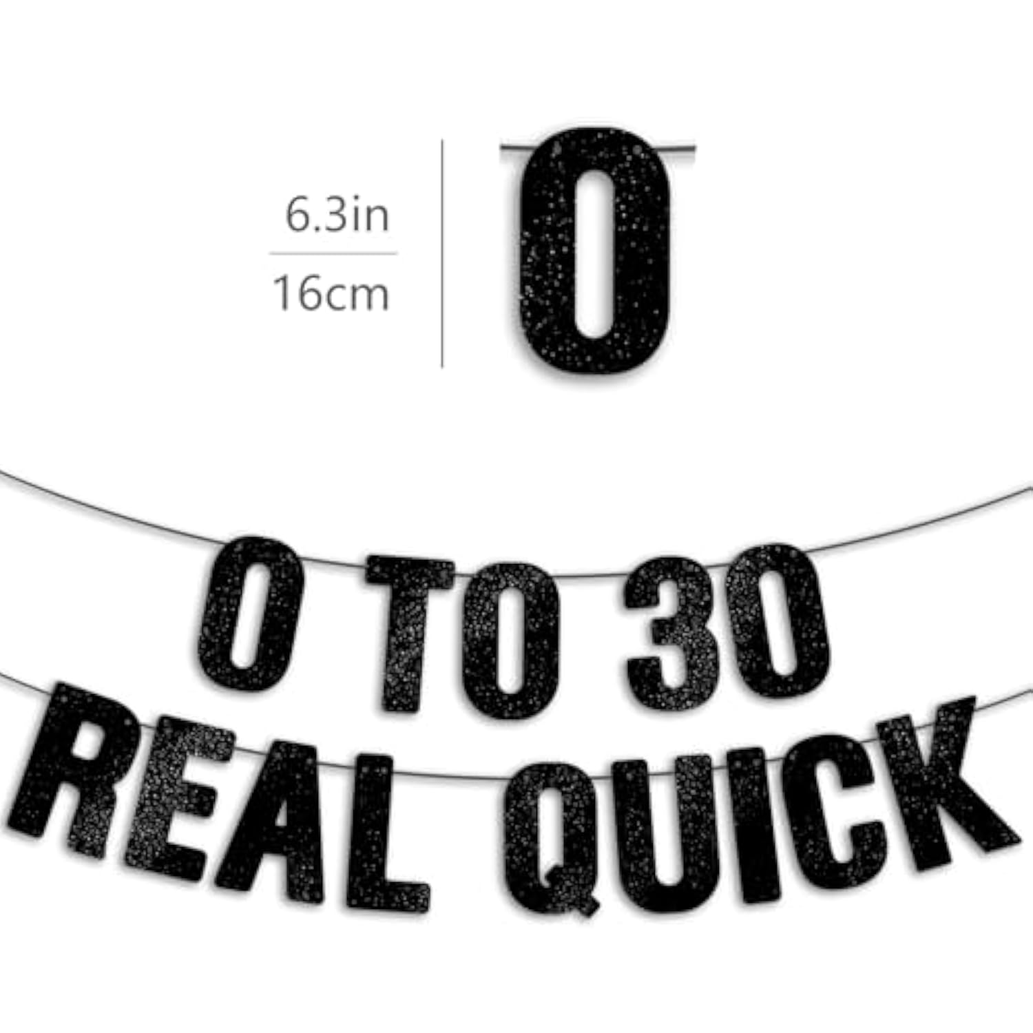 30Th Birthday Decorations For Him & Her, Dirty 30 Birthday Decorations For Men & Women, Pre-Strung 0 To 30 Real Quick Banner - Black Glitter