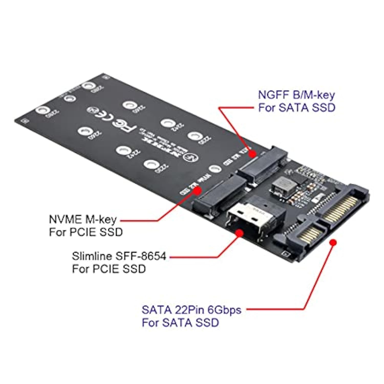 Xiwai SFF-8654 to U2 NGFF M-Key to Slimline SAS NVME PCIe SSD SATA Adapter for