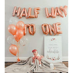 Rose Gold Half Way To One Banner Half Way To One Balloons Decorations For Girl 1/2 Birthday Decorations