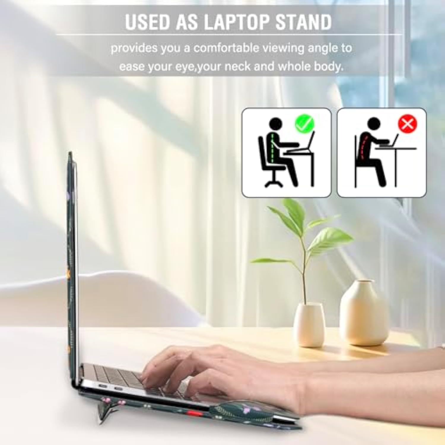 MOSISO Case Compatible with MacBook Air 13 inch M4 M3 M2 M1 2025-2018/Pro 13 inch M2 M1 2025-2016, Aesthetic Simple Floral PU Leather Portfolio Protective Stand Cover, Green