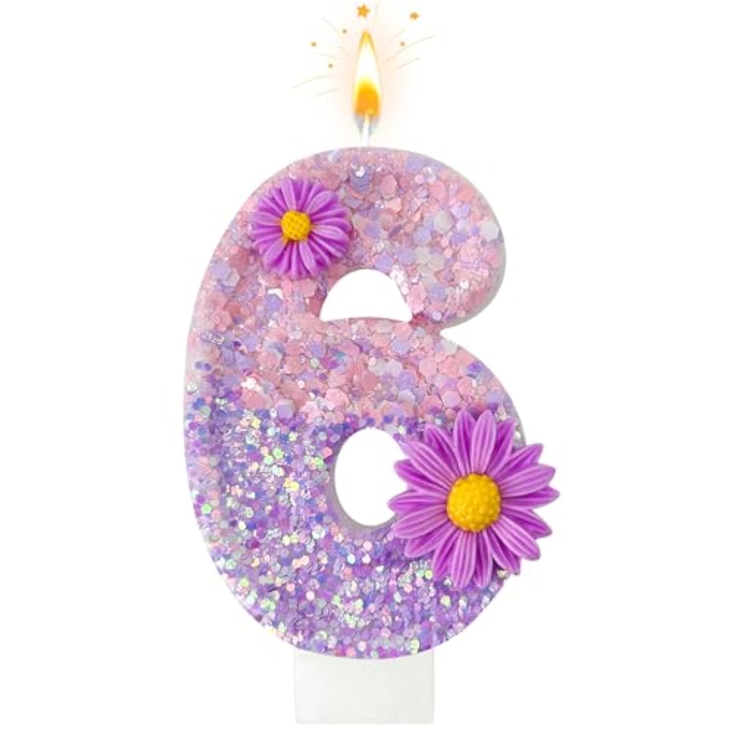 Purple Flower Birthday Candles,Number 6 Birthday Candles For Cake,Suitable For Cartoon Birthday Parties Cake Decor, Wedding Anniversary And Other Celebrations Supplies (6 Candle)