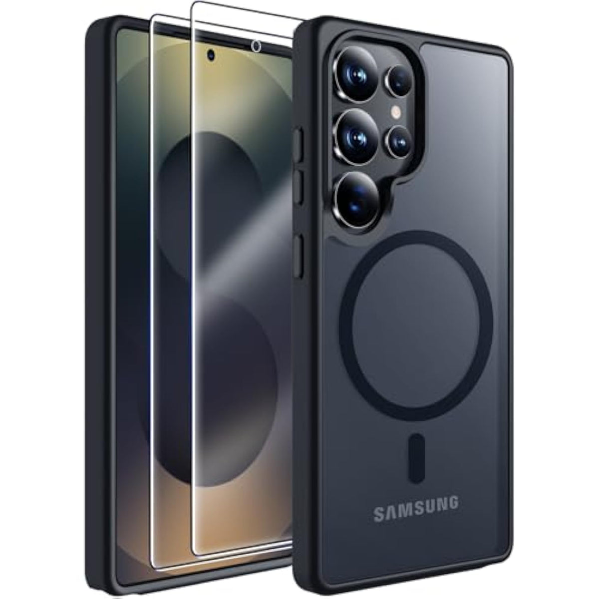 For Samsung Galaxy S25 Ultra Case With Magnetic,[Compatible With Magsafe][12Ft Military Dropproof][2*Screen Protector] Translucent Anti-Slip Back Slim Shockproof Case For S25 Ultra-Black