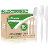 Extra Heavyduty Compostable Cutlery Set - 190 Count Large Disposable Utensils No Plastic Forks Spoons Knives Biodegradable Fork Eco Friendly Silverware For Party,Bbq,Daily Use,Events,Picnic