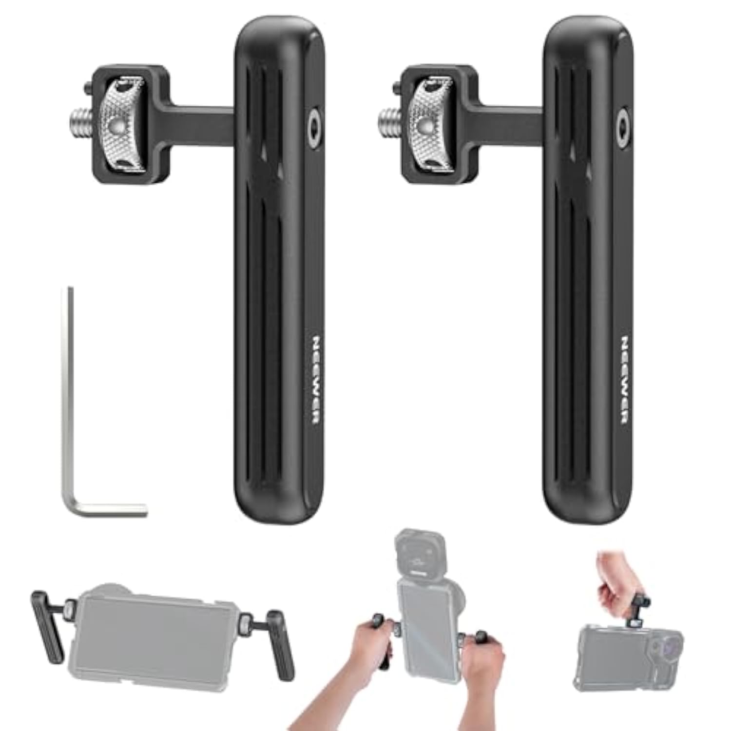 Neewer 2Pack Rotatable Side Handle/Top Handle For Smartphone Video Rig Filming Equipment, Aluminum Grips With 1/4" Screws Compatible With Smallrig Phone Cage Stabilizer For Video Recording, Pa026