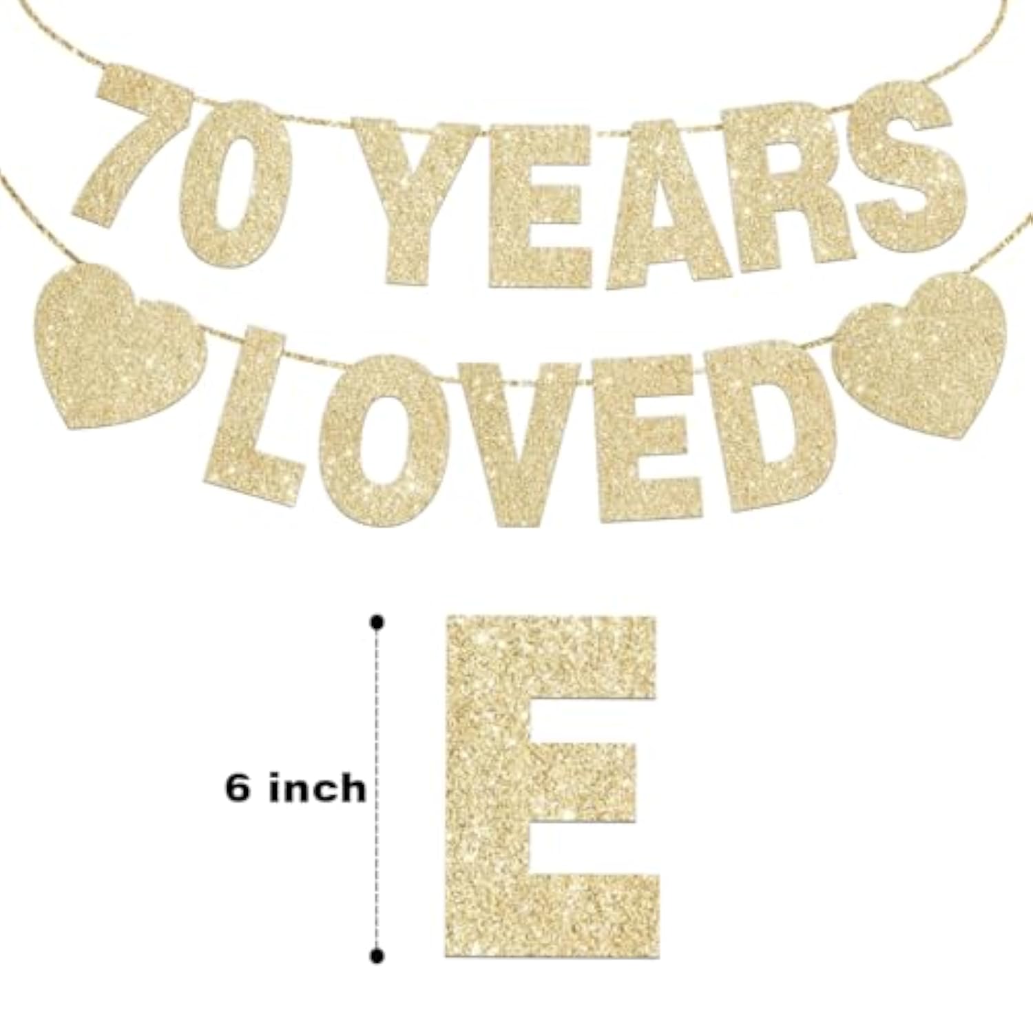 70 Years Loved Banner, Gold Glitter for 70th Birthday Decorations