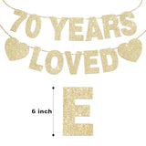 70 Years Loved Banner, Gold Glitter for 70th Birthday Decorations