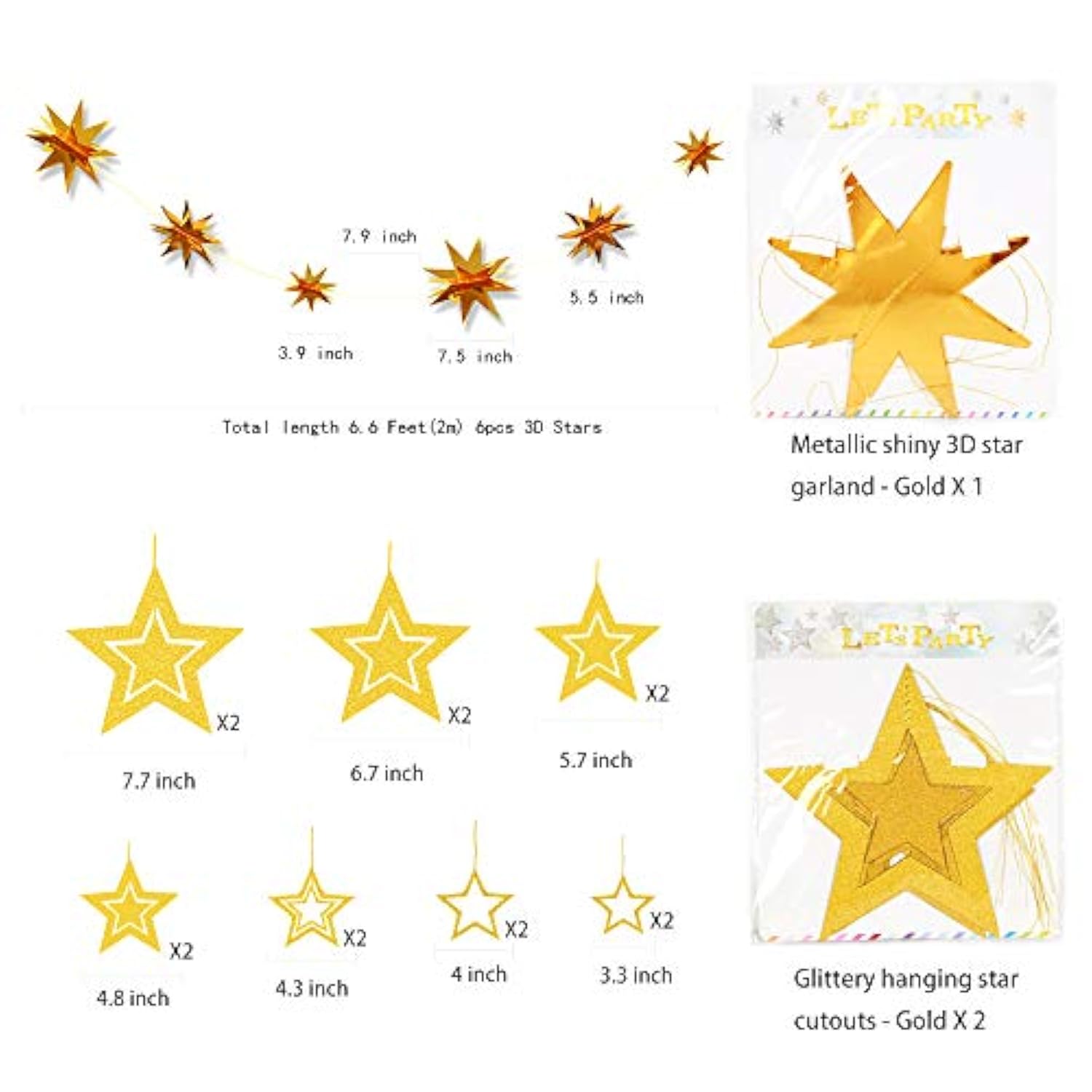 Gold Star Garland Hanging Twinkle Little Star Decorations Glittery Gold Party Supplies For Baby Shower Birthday New Year Eve Bridal Graduation Christmas Ramadan Eid Galaxy Theme Star Decor