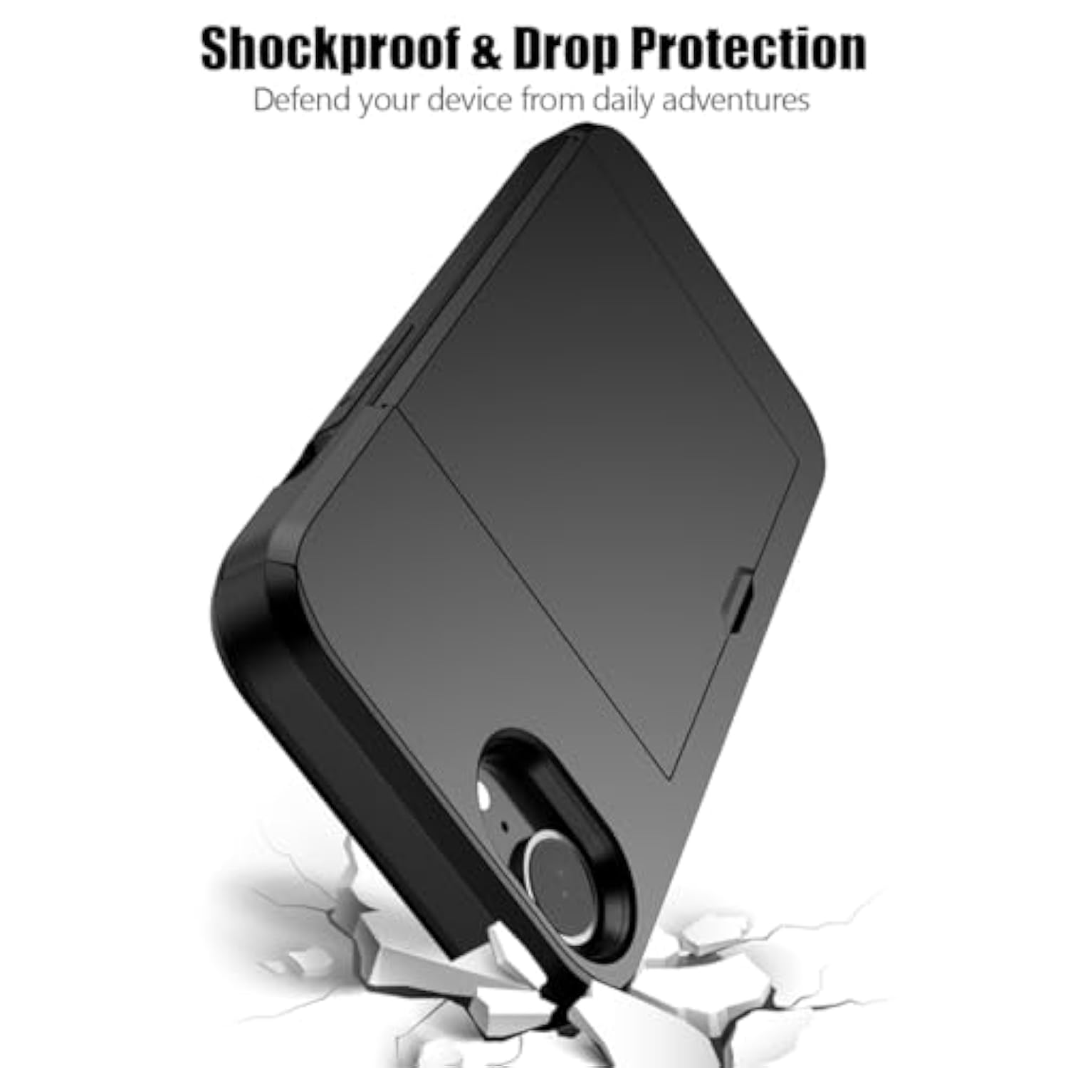 For 16E Case With Card Holder Dual Layer Heavy Duty Protective Hidden Card Slot Slim Wallet Cover For 16E 6.1''(Black)