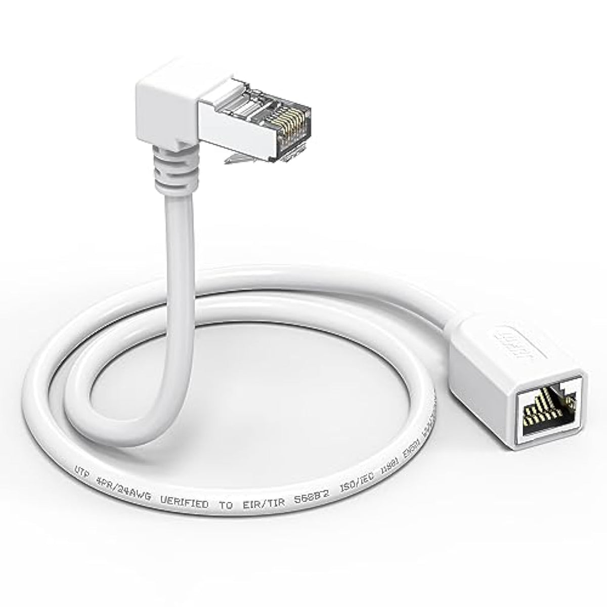 Right Angle Ethernet Extension Cable Upangle 1.5Ft-White, 90 Degree Cat6 Ether