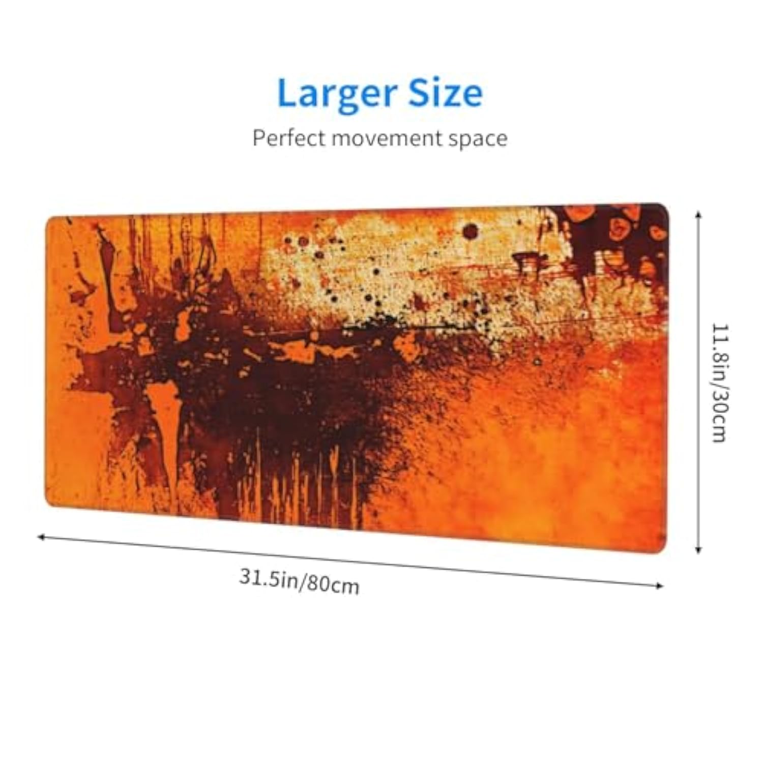 Burnt Abstract Monochrome Orange Graphic Blots Mouse Pad, 31.5 X 11.8 In Rubber Base Mouse Pad With Stitched Edges For Office Home