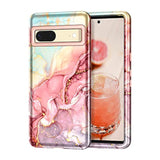 For Google Pixel 7 Case, Marble Pattern 3 In 1 Heavy Duty Shockproof Full Body Rugged Hard Pc+Soft Silicone Drop Protective Women Girl Phone Covers For Google Pixel 7 (2022), Rose Gold