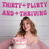 30Th Birthday Banner For Birthday Party Decorations, Pre-Strung Hot Pink Glitter Thirty Flirty And Thriving Banner For 30Th Bday Party Supplies Decor Gifts