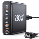 280W Usb C Charger Block, 8-Port Usb C Charging Station Gan Iii Pd 65W Laptop Charger Adapter Compatible With Macbookpro/Air,Dell,Ipad,Portable Charging Station For Iphone,Samsung Galaxy (Black)