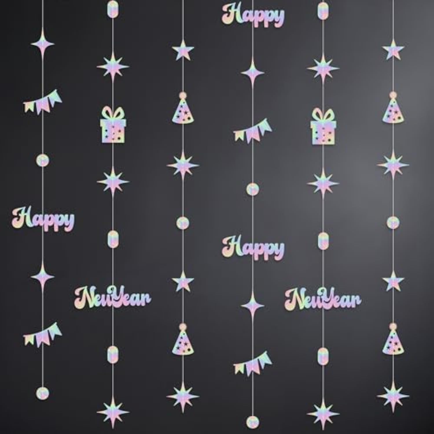 Iridescent Happy New Year 2026 Garland 6.5 Ft Party Decorations