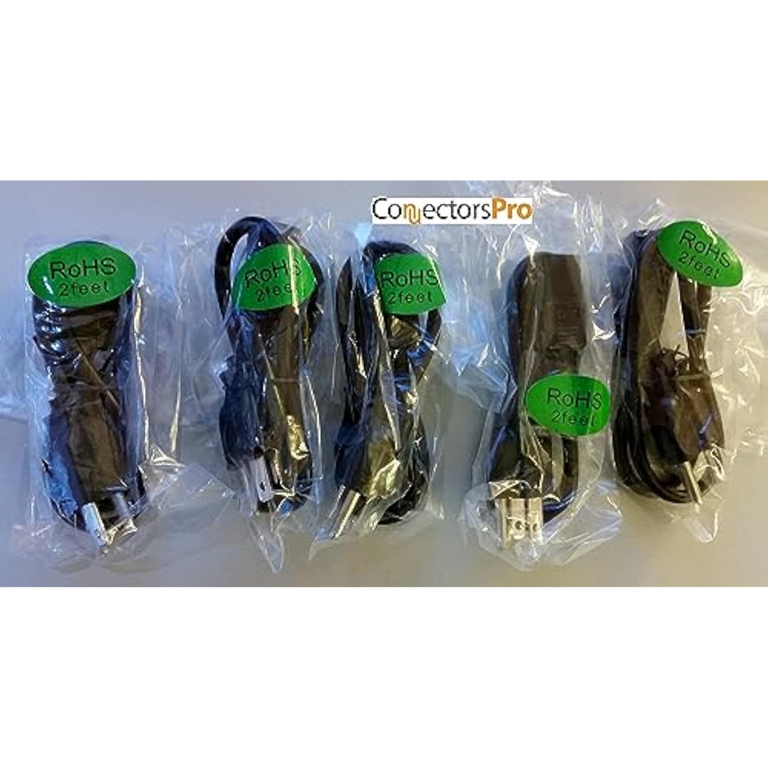 Connectors Pro 5-Pk 2' Universal Power Cable Cord - 2 Feet Iec320 C13 To Nema 5-15P, 5-Pack Csa Ul Rohs