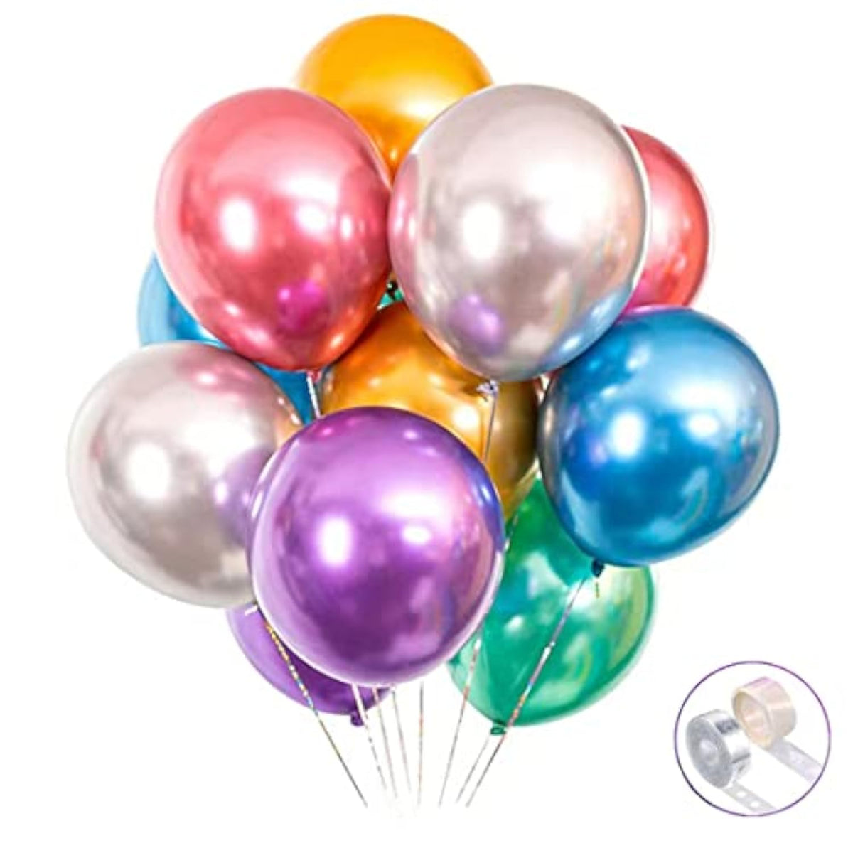 100pcs 12-Inch Chrome Metallic Balloons for Party, Wedding, Birthday, Baby Shower