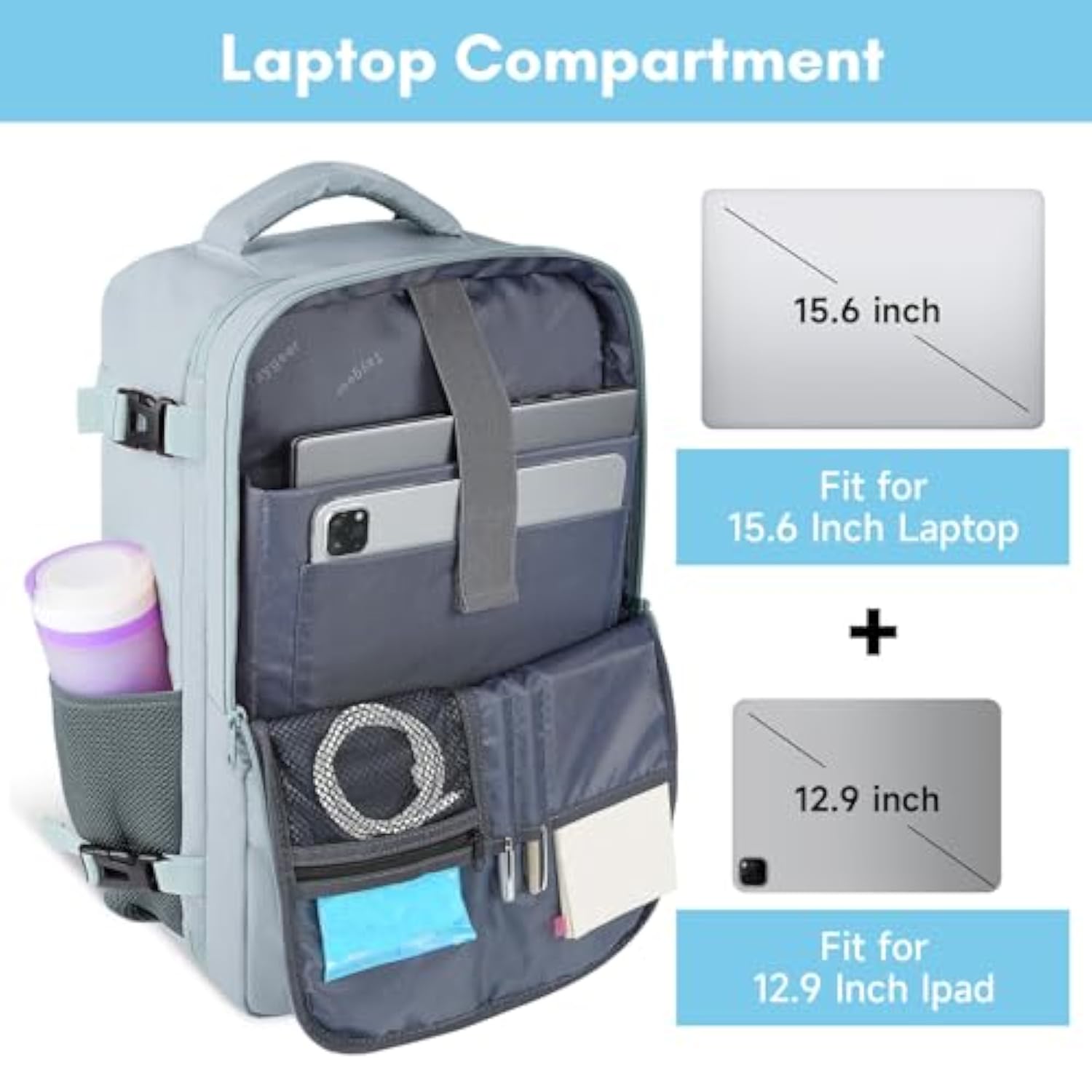 Carry On Backpack, 35L Travel Backpack For Women Airline Approved, Cute Underseat Personal Item Travel Bag With Shoe Compartment, Casual Daypack Gifts For Friend Hiking Outdoor Weekend,Blue