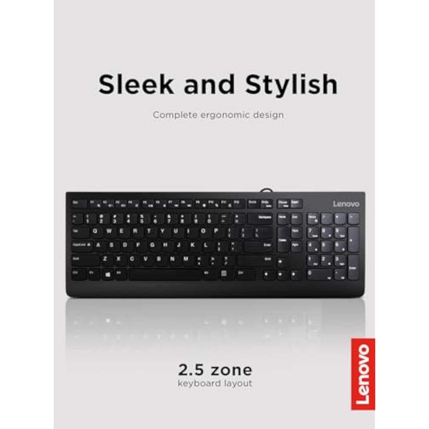 Lenovo 300 USB Keyboard, Wired, Adjustable Tilt, Ergonomic, Windows 7/8/10, GX30M39655, Black