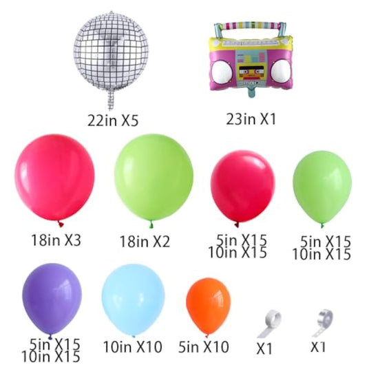 Back To 80S 90S Party Decorations, Rainbow Neon Disco Balloon Garland Arch Kit, Retro Disco Radio Foil Balloon For Retro Birthday Party Decorations Hip Hop Rock Photo Props Backdrop