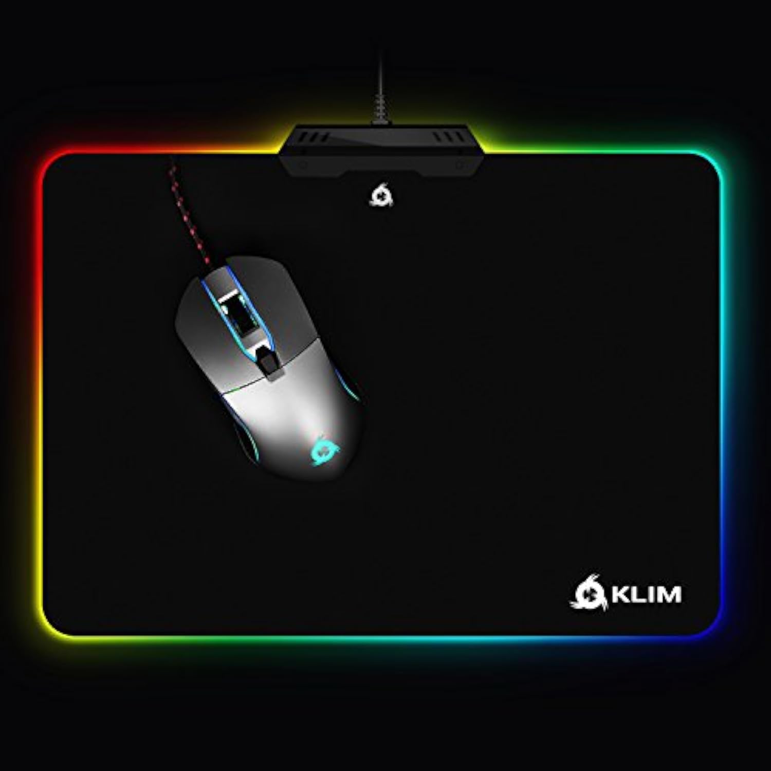 KLIM RGB Gaming Mouse Pad - Large LED USB Black Hard Surface Gamer Mousepad - Chroma Lighting Effects - LED Lights Up - 13.7 x 10.3 x 0.4 inches - Ergonomic