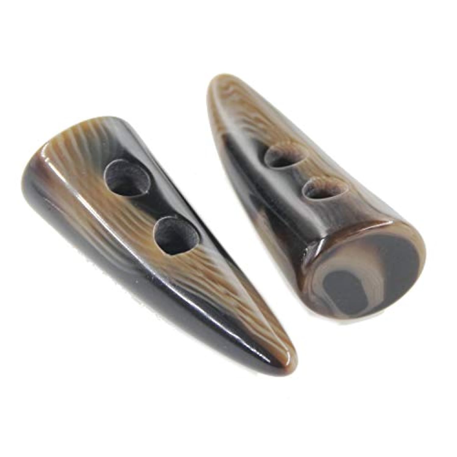 10Pcs Dark Coffee Color Resin Toggle Buttons Horn Tooth Shape Two Hole