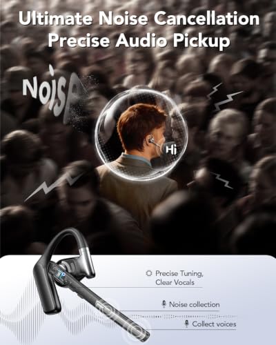 Bluetooth Headset V6.0, Open Ear Wireless Earpiece with Noise Canceling Mic, 96H Talking Time with the 950 mAh Charging Case for iOS Android Laptop,
