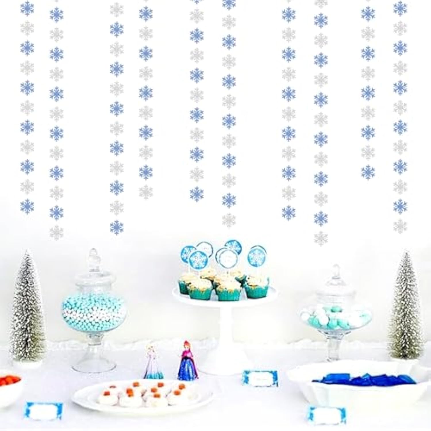 Snowflake-Snow Blue-Silver Christmas Party-Decoration Garland - 52Ft Winter Wonderland Frozen Ornaments Hanging Paper Streamers,New Years Birthday Baby Shower Ceiling Decor