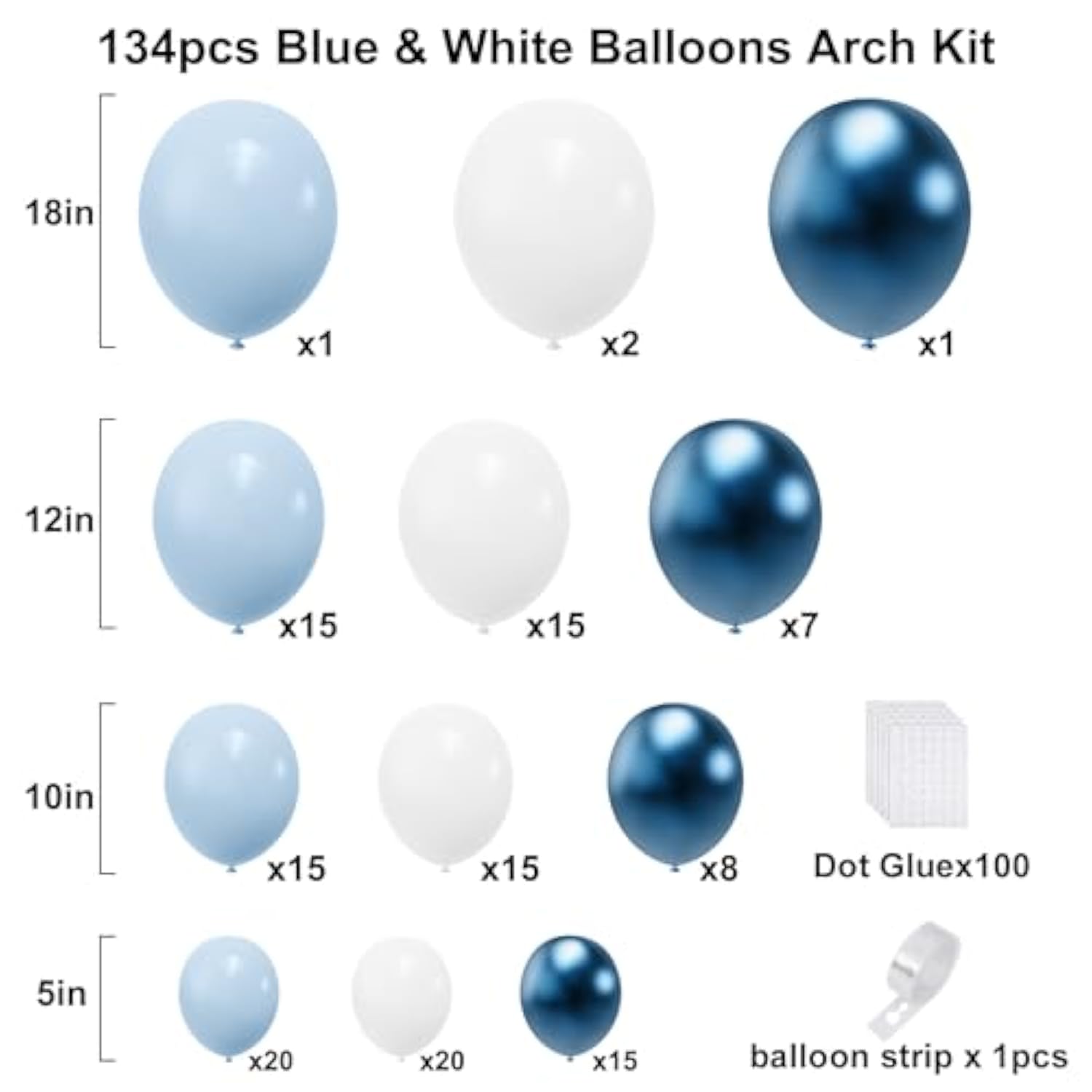 Blue & White Balloon Garland Kit – 134pcs for Baby Shower, Birthday and Winter Party Decor