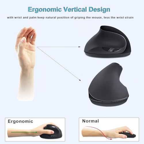 Left-Handed Mouse,2.4Ghz Ergonomic Vertical Dpi 800/1200/1600 Wireless Mouse With Usb Receiver For Left Hand,Black