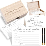 85 Pcs Advice And Wishes Cards Wooden Box Set For The Mr And Mrs,White Advice And Wishes Cards With Black Pen For The Bride And Groom,Bridal Shower,Wedding Party Game Decorations Supplies