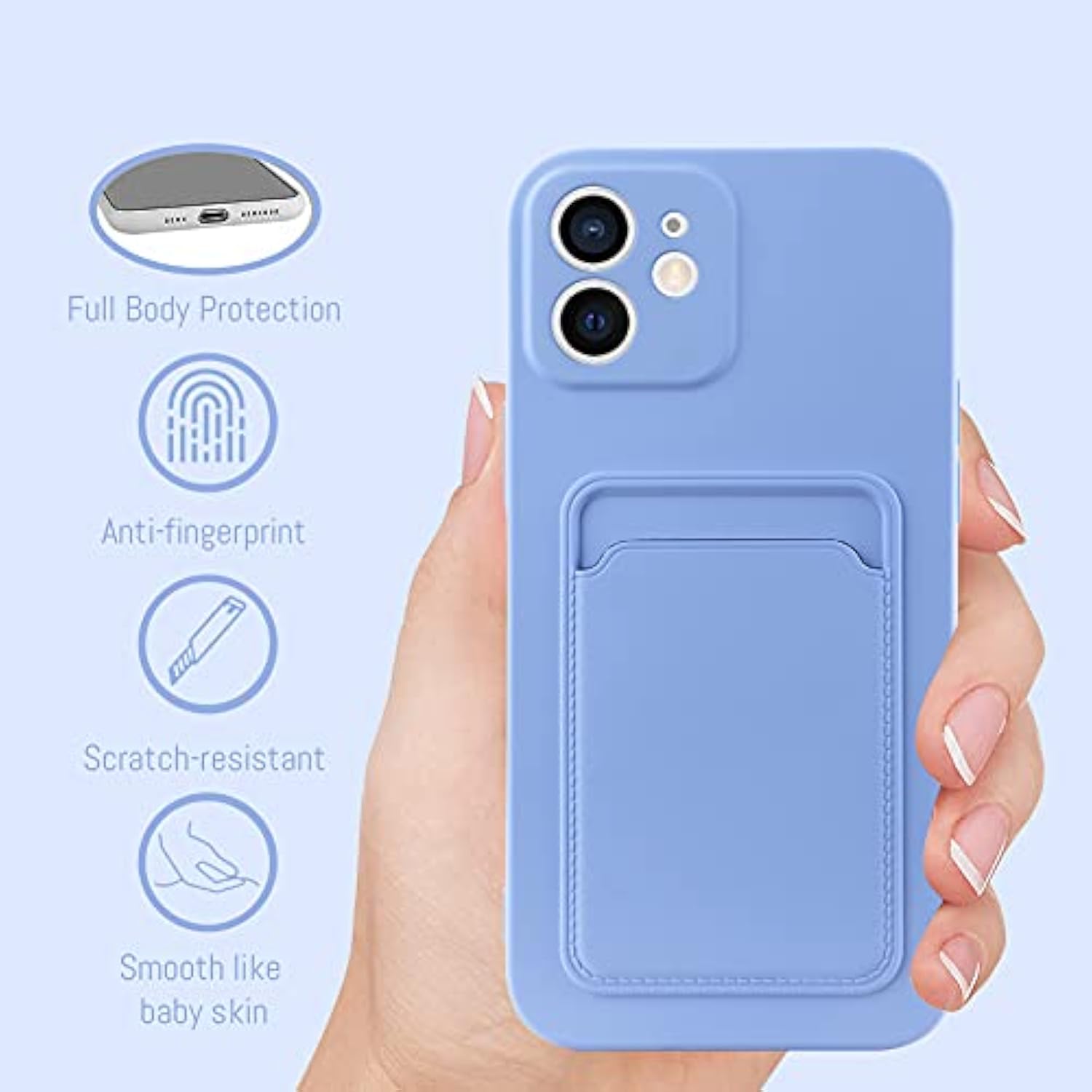 Compatible With 12 Case Tpu Card Holder Wallet Cover,Camera Protection + Screen Protector Soft Card Slot Phone Case -Purple