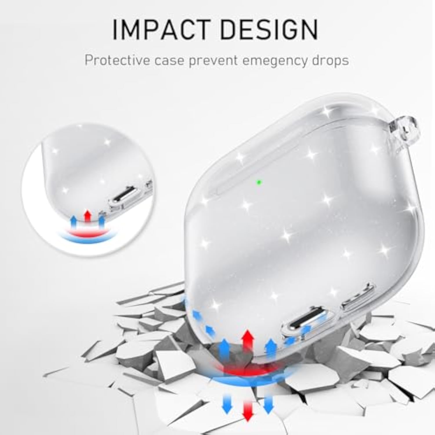 4th Generation Airpods Case Cover with Silicone Material, Cleaner Kit, and Keychain Compatible with Airpods 4 Case for Women and Men, Glitter Design