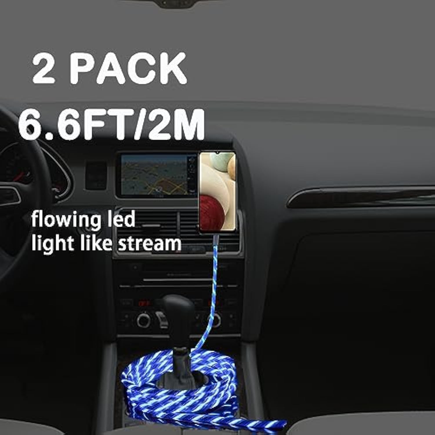 2 Packs Micro Usb Cable Android Charger, 6.6Ft Led Light Up Glowing Micro Usb