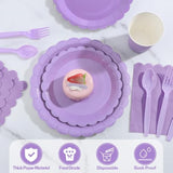 175 Pcs Lavender Paper Plates And Napkins, Light Purple Party Supplies Include Scalloped Lavender Plates Napkin Cup Plastic Cutlery For Garden Party, Baby Shower, Wedding, Birthday
