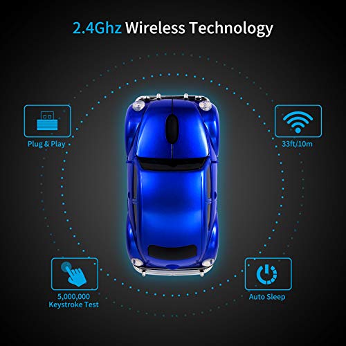 Classic Car Shaped Mouse [Updated] With Led Headlights, 1600 Dpi, 2.4Ghz Wireless Computer Mouse, Comfortable For Every Use, Blue