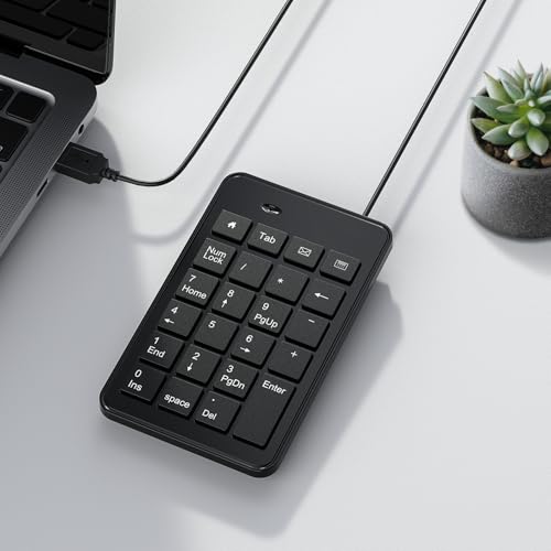 Wired Usb-A Numeric Keypad For Laptop, 23 Keys Numpad Keyboard With Tab, Home, Email & Calculator Keys, 5Ft Cable, Small And Lightweight Design